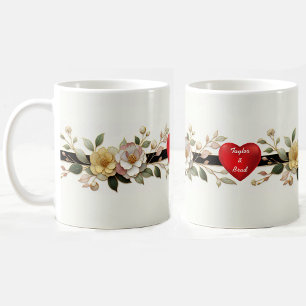 Customisable Elegant Floral Heart Coffee Mug
