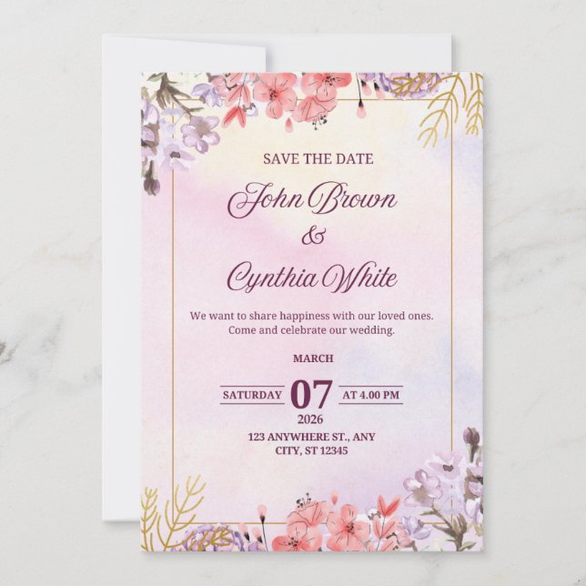 Customisable Elegant Floral Wedding Invitation (Front)