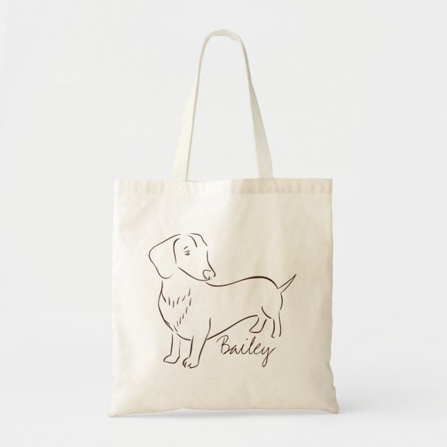 Customisable Elegant Hand Drawn Dachshund Dog. Tote Bag (Front)