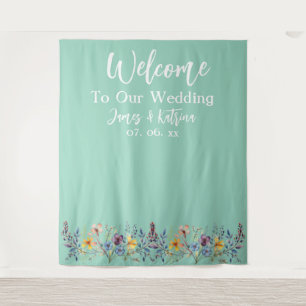  Customisable Elegant Light Teal Wedding Backdrop Tapestry