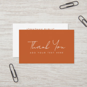 Customisable Elegant Modern Terracotta Thank You Business Card