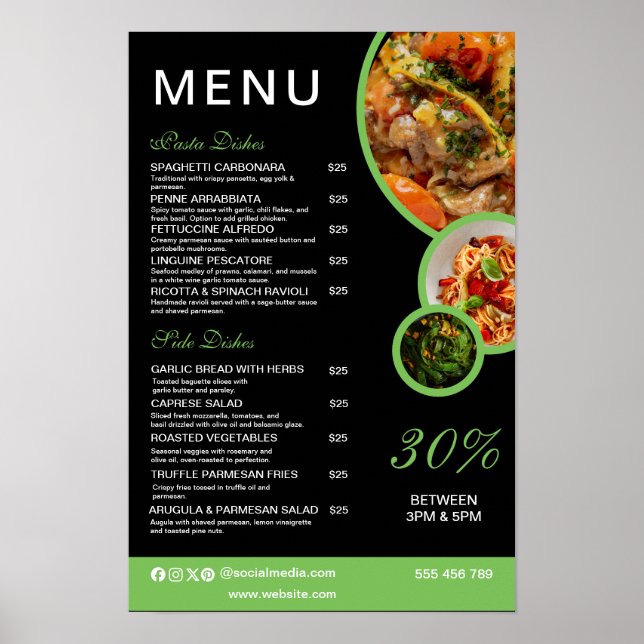 Customisable Elegant Restaurant Menu Poster  (Front)