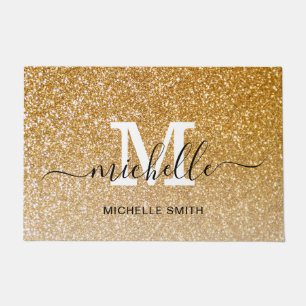 Customisable Elegant Script Monogram Name Gold Doormat