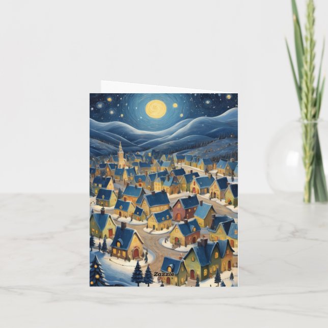 Customisable Elegant Starry Night Christmas Art Card (Back)