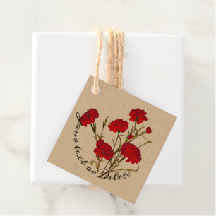 Customisable Elegant Vintage Floral Red Carnation Favour Tags