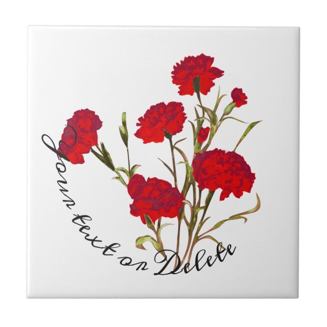 Customisable Elegant Vintage Floral Red Carnation Tile (Front)