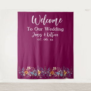 Customisable Elegant Wine Wedding Backdrop Tapestry