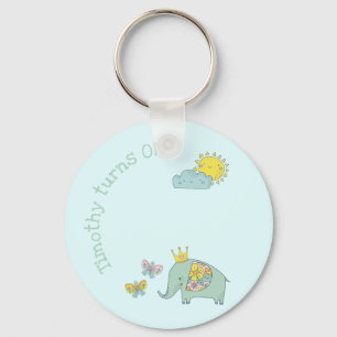 Customisable Elephant and Butterflies Birthday Key Ring