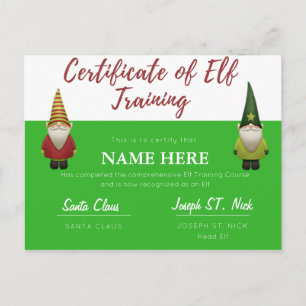 Customisable Elf Certification Holiday Postcard