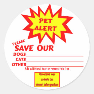 Customisable Emergency Pet Alert Stickers