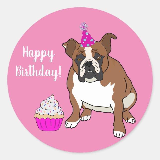 Customisable English Bulldog Birthday  Classic Rou Round Sticker (Front)