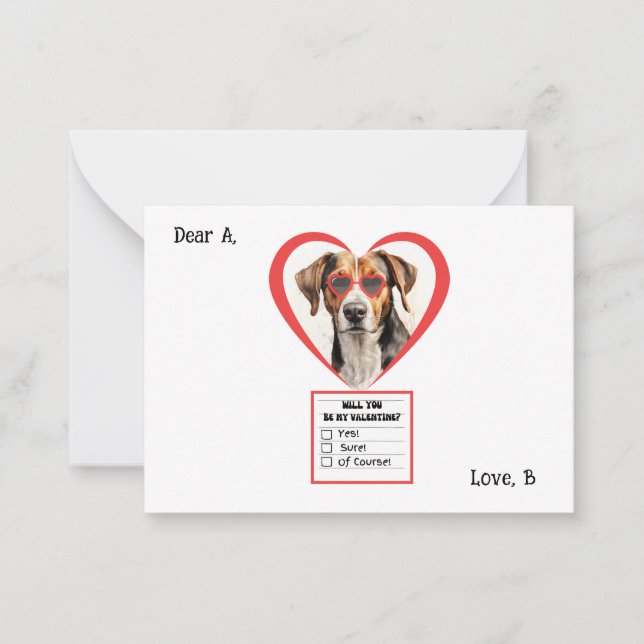 Customisable English Foxhound Dog Valentine Card (Front)