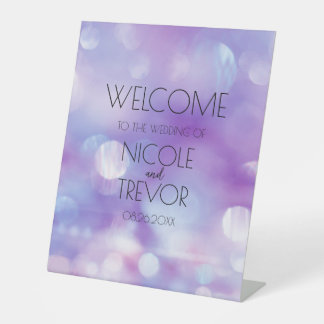 Customisable Ethereal Purple Wedding Welcome Pedestal Sign