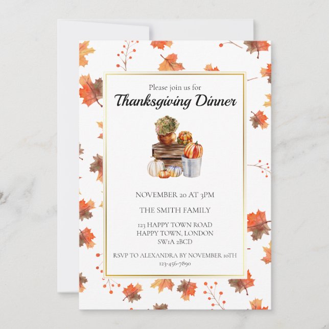 Customisable Fall Pumpkin Thanksgiving Dinner Invitation (Front)