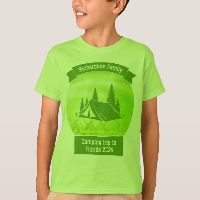 Customisable family matching green tent camping T-Shirt (Front)