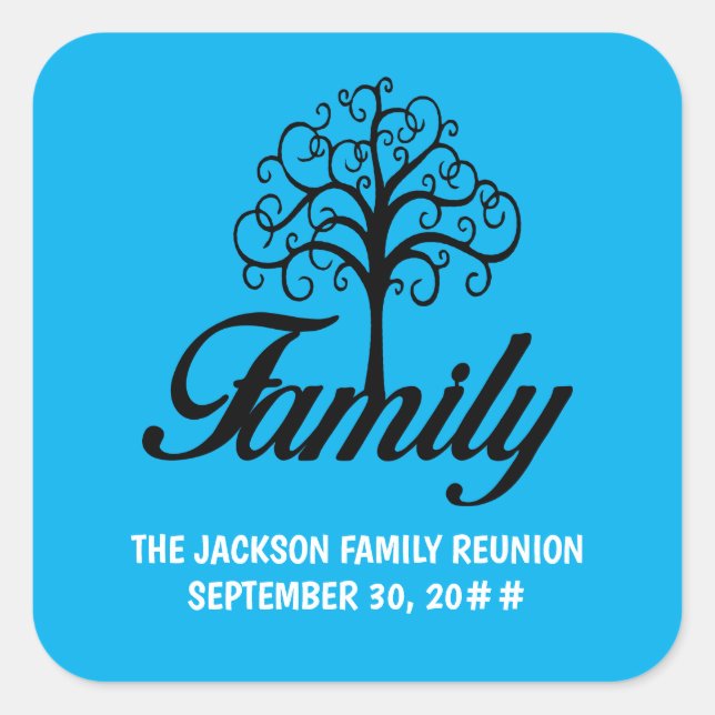 Customisable family reunion tree square sticker (Front)