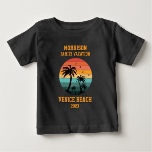 Customisable Family Vacation Retro Circle Sunset Baby T-Shirt