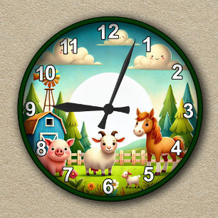 Customisable Farm Animal Kids Room  Round Clock