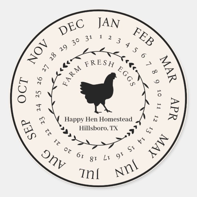 Customisable Farm Fresh Egg Carton Laid Date Classic Round Sticker (Front)