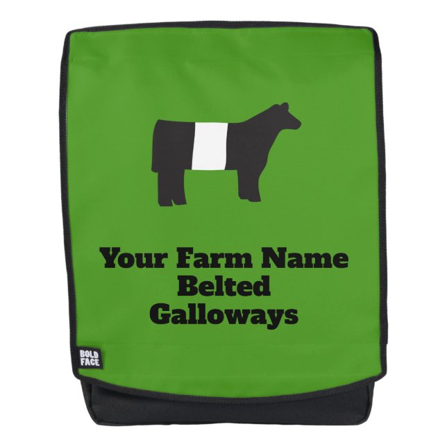 Customisable Farm Name Belted Galloway Backpack (Front)