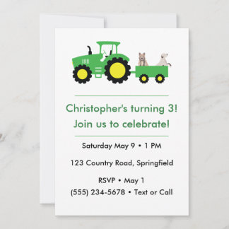 Customisable Farm Tractor Birthday Invitation