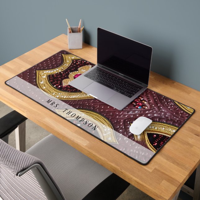 Customisable Faux Leather Rhinestone Desk Mat (Office 2)