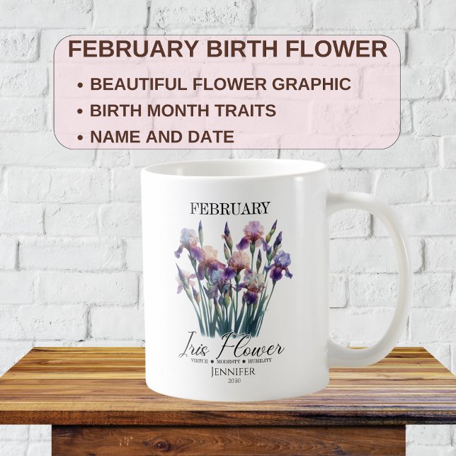 Customisable February Birthday Flower Iris Coffee Mug (Creator Uploaded)