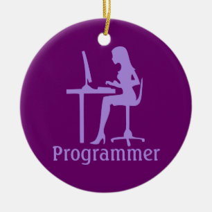 Customisable Female Silhouette Programmer Ceramic Tree Decoration
