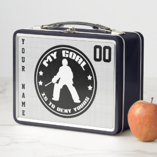 Customisable Field Hockey Goalie Lunch Box, Black Metal Lunch Box