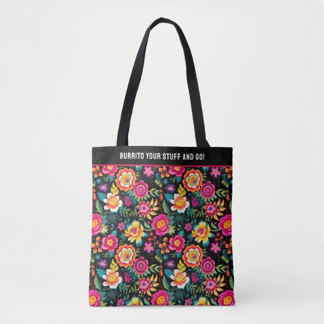 Customisable Fiesta Floral Extravaganza Tote Bag (Front)