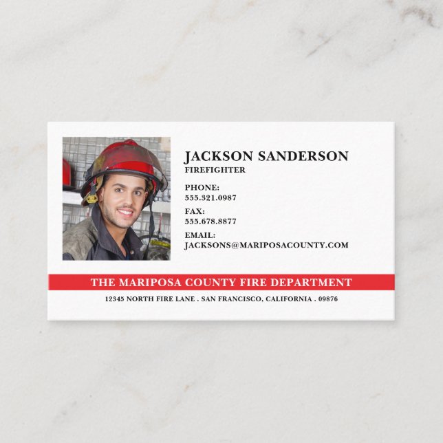 Customisable Fire Department Firefighter Photo Business Card (Front)