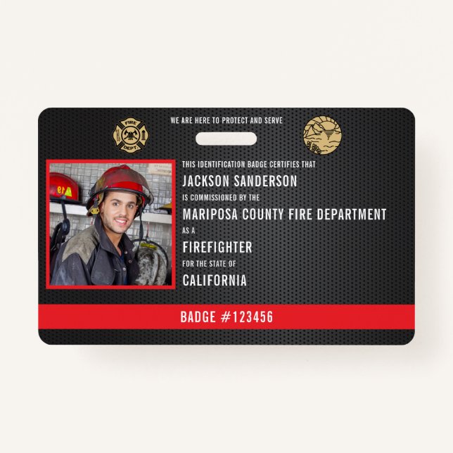 Customisable Firefighter Fire Department Employee ID Badge (Front)