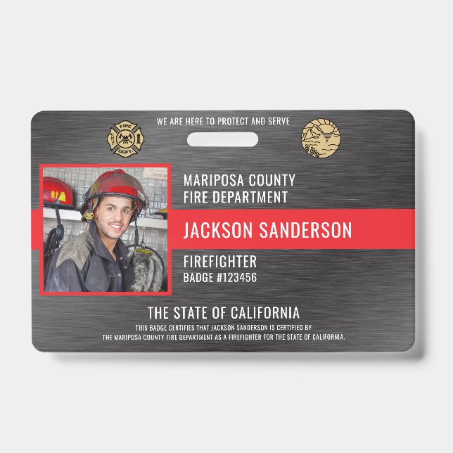 Customisable Firefighter Fire Department Employee ID Badge (Front)
