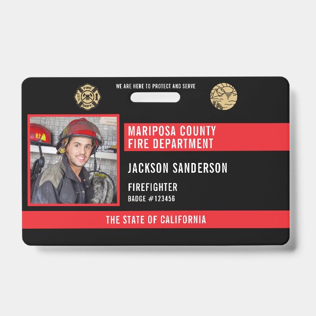 Customisable Firefighter Fire Department Employee ID Badge (Front)