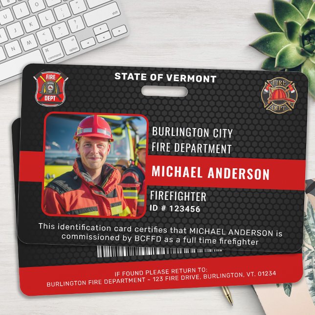 Customisable Firefighter Photo Fire Department ID Badge (Creator Uploaded)