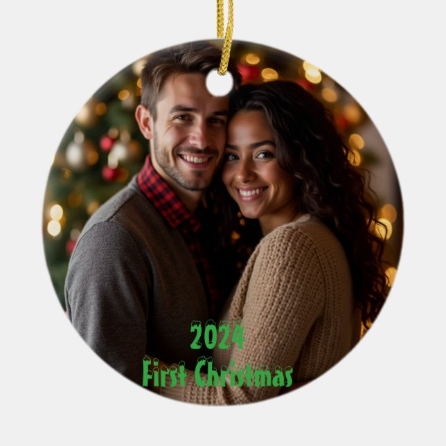 Customisable First Christmas 2024 Ceramic Tree Decoration (Front)