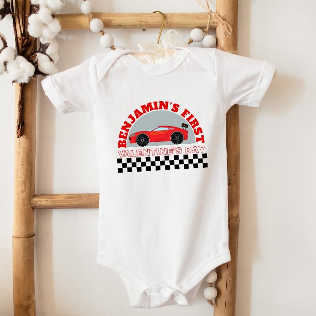 Customisable First Valentine's Day Gift Racing Car Baby Bodysuit (Creator Uploaded)