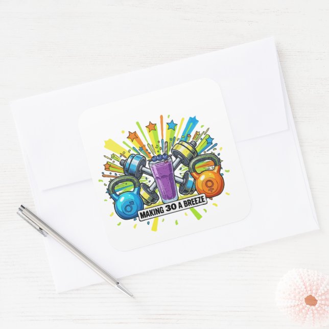 Customisable Fitness Smoothie Celebration Square Sticker (Envelope)