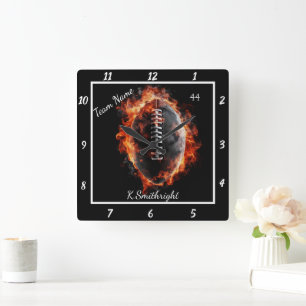 Customisable Flaming Football Team Square Wall Clock