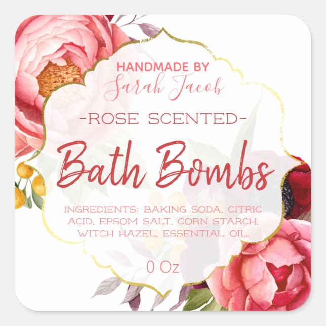 Customisable Floral Bath Bomb Label (Front)