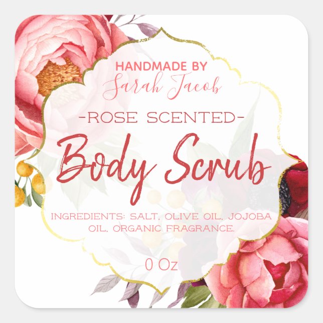 Customisable Floral Body Scrub Label (Front)