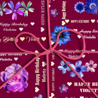 Customisable Floral Burgundy Girly Happy Birthday  Wrapping Paper