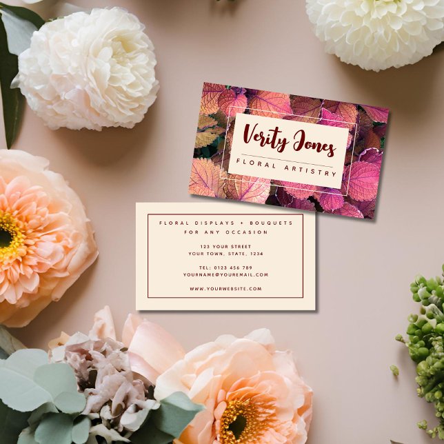 Customisable Floral Business Card (Warm floral tones, pink, burgundy, cream, elegant florist or floral business card)