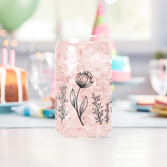 Customisable Floral Can Glass (Insitu (Birthday))