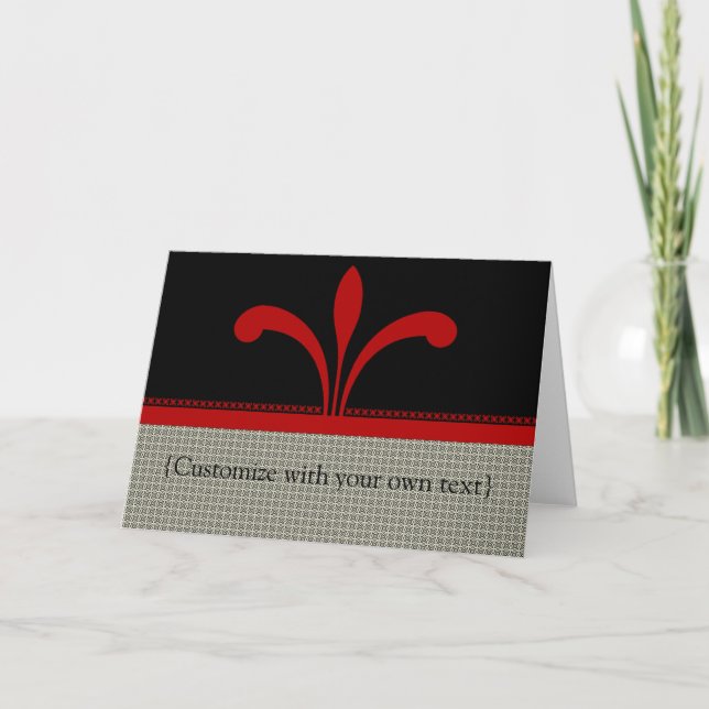 Customisable Floral Chic Greeting Card, Dark Red Card (Front)