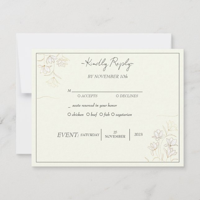 "Customisable Floral Elegance Wedding RSVP" Invitation (Front)