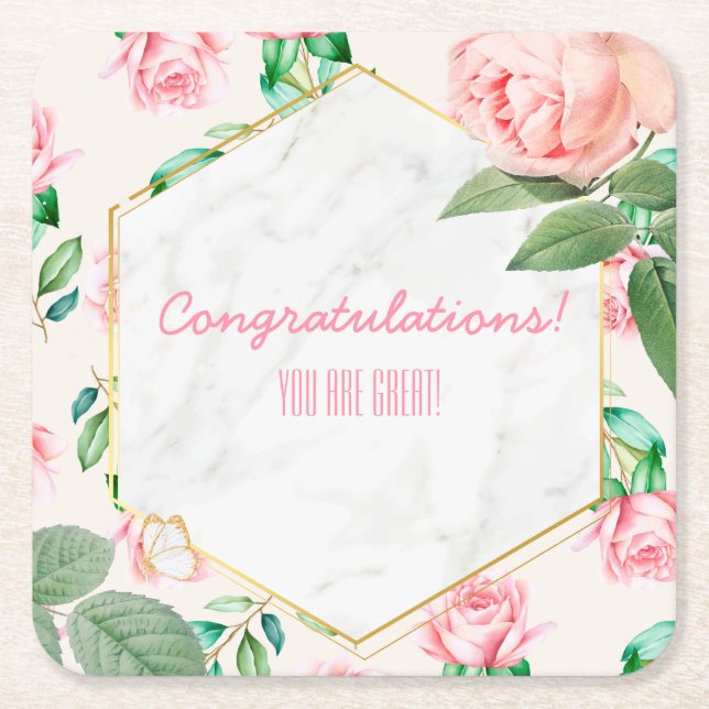 Customisable Floral Event Square Paper Coaster (Front)