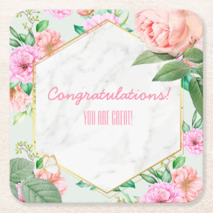 Customisable Floral Event Square Paper Coaster