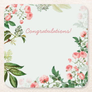 Customisable Floral Event Square Paper Coaster