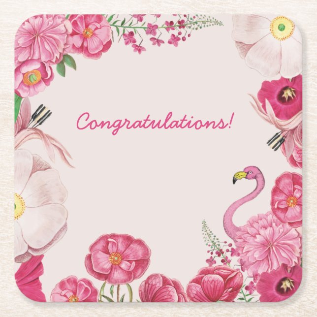 Customisable Floral Event Square Paper Coaster (Front)